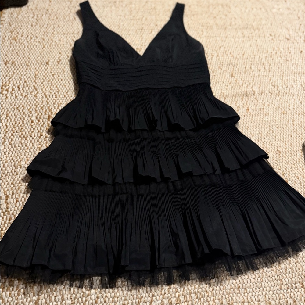 Black Tiered V-Neck Women's Dress